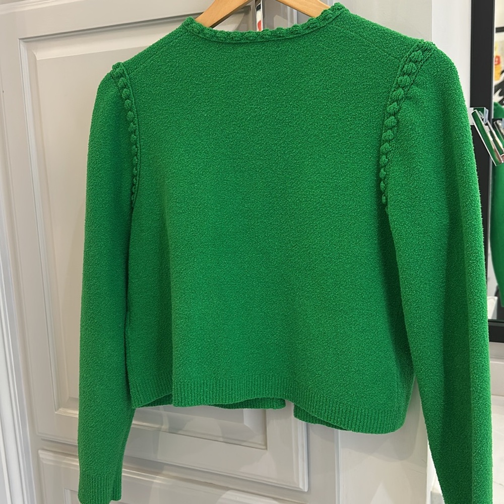 J. Crew Green Textured Bouclé Cardigan with Gold Buttons - Picture 2 of 2